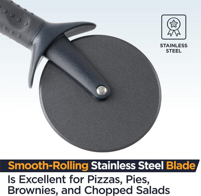 Lux Heavy Duty Pizza Cutter with Wheel Slicer- Stainless Steel Sharp Smooth Pizza Cutter Wheel with Easy Grip Non-Slip Handle, Dishwasher Safe (BLACK)6