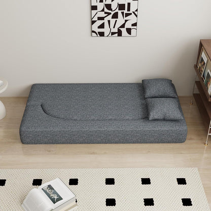 Folding Sofa Bed, Convertible Futon Sleeper Bed, 2-In-1 Foldable Floor Mattress with 2 Pillows, Breathable High-Density Foam Lazy Couch, Twin Size Comfy Lounge Chair, Dark Gray2
