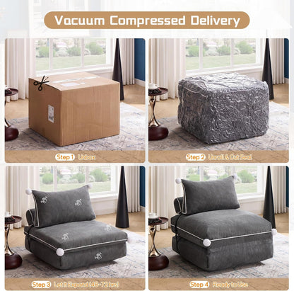 Folding Sofa Bed, Convertible Fold Out Couch Bed for Adults, Comfy Chenille Sleeper Chair with Back Support, No Wall Needed Floor Sofa Bed for Living Room Bedroom Apartment, Grey8