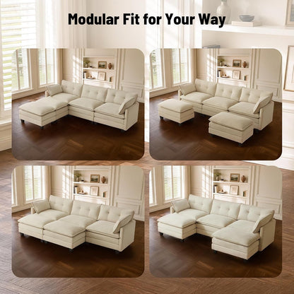 111.5" U Shaped Modular Sectional Sofa, Beige Corduroy7