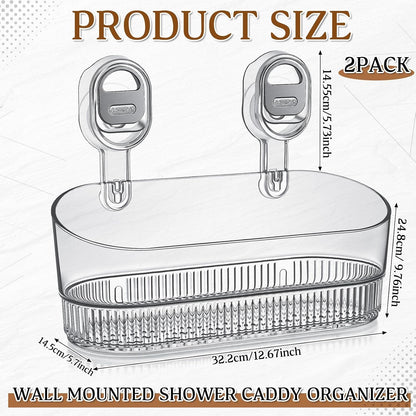 2 Pack Suction Cup Shower Caddy, No Drill Bathroom Shelf Organizer, Wall Mounted Storage Basket for Shampoo, Conditioner, Body Wash, Razor and Bath Supplies2