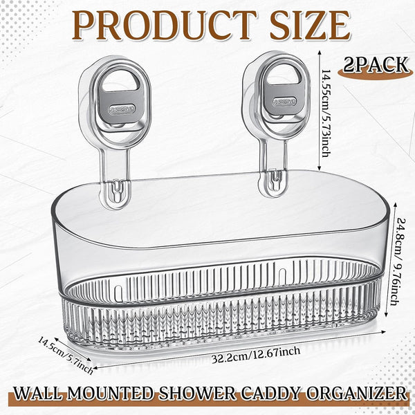 2 Pack Suction Cup Shower Caddy, No Drill Bathroom Shelf Organizer, Wall Mounted Storage Basket for Shampoo, Conditioner, Body Wash, Razor and Bath Supplies2