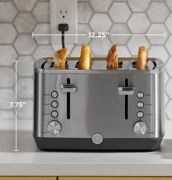 GE Stainless Steel 4 Slice Toaster | Extra Wide Slots for Bagels, Breads, Waffles & More | 7 Shade Options | Countertop Kitchen Essentials | 1500 Watt2