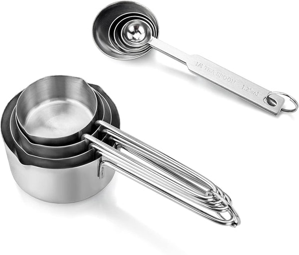 42917 Stainless Steel Measuring Cups and Spoons Set, 8-Piece Metal Measuring Set for Baking, Cooking, Dry and Liquid Ingredients, Restaurant Grade, Silver3
