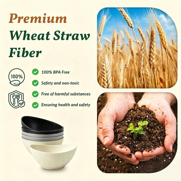 Wheat Straw Bowls 26 OZ Serving Bowls Oval Serving Dishes for Salad, Dinner, Cereal, Snack, Prep, Dessert Bowls Set Unbreakable Camping Bowls Microwave & Dishwasher Safe (6 PCS Grey Stone)3