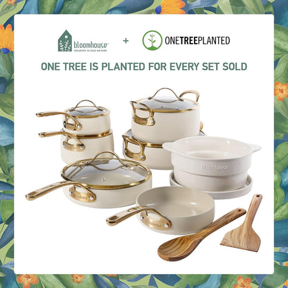 Bloomhouse 15-Piece Ceramic Nonstick Cookware Set, Two Time Oprah'S Favorite Things, Heavy-Gauge Aluminum Pots and Pans Set, PFAS & PFOA & PTFE Free Ceramic Cookware, Oven Safe to 500°F, Almond Cream7