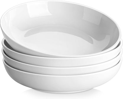 10" Large Pasta Bowls Set of 4, 56 OZ Wide and Shallow Salad Bowls Soup Bowls, Porcelain White Serving Bowls, Kitchen Bowl Plates Pasta Plates, Microwave & Dishwasher Safe, Series REGULAR1