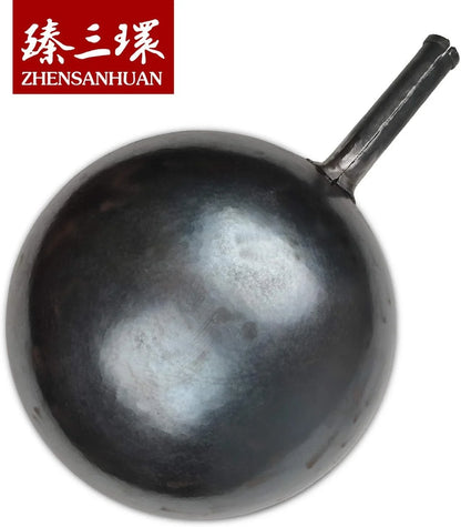 Zhensanhuan Chinese Hand Hammered Iron Woks and Stir Fry Pans, Non-Stick, No Coating, Less Oil, 章丘铁锅，Carbon Steel Pow (Seasoned 32CM)7