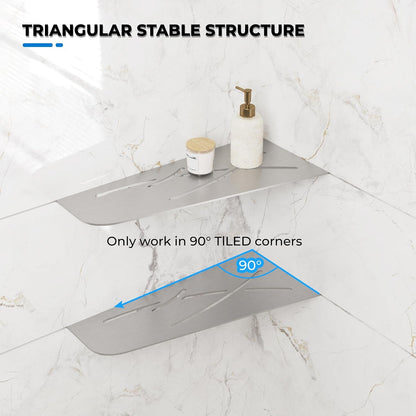 2-Pack 12" Brushed Nickel Recessed Corner Shower Shelf, for Tiled Bathroom Walls, 304 Stainless Steel Floating Shower Shelf, Shower Caddy Storage Shelves, No Drilling Required, Trapezoidal5