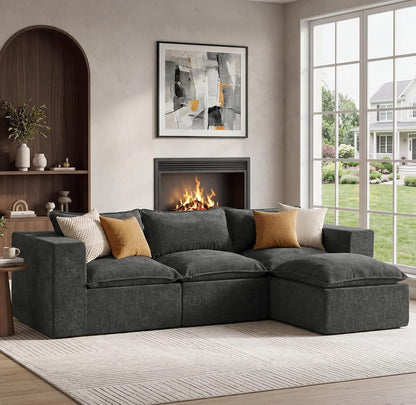 101" Boneless Cloud Sectional Couch for Living Room, Sectional L Shaped Sofa Couch with Ottoman, Modular Sleeper Sofa for Apartment，No Assembly, Dark Grey1