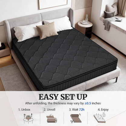 Queen Mattress 12 Inch, Firm Hybrid Memory Foam Mattress in a Box with Individual Pocket Springs, Pressure Relief, Motion Isolation, Fiberglass Free, Certipur-Us Certified 80"X 60"(Gray)9