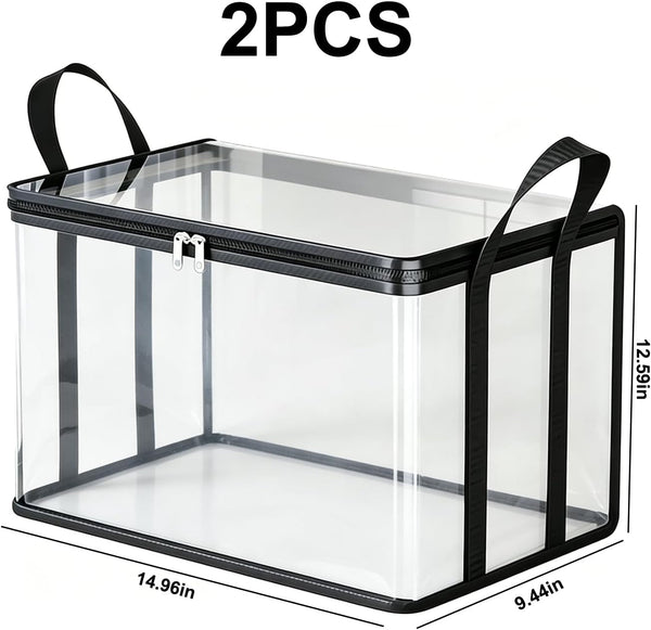 2 Pack Large Storage Transparent Box, Heavy Duty Moving Bags for Easy Transport, Ideal for Clothes Bedding Books under Bed Shelf and Closet Organization, Black8