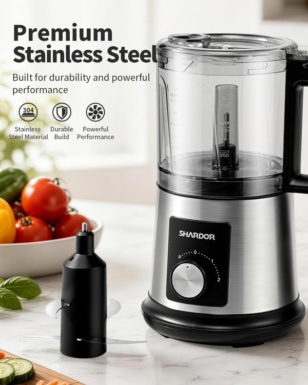 Electric Food Processor, 4 Cup Food Chopper with 3 Speed Settings (Pulse + Hands-Free 1&2), 400W Powerful Motor, 4 Bi-Level Blades and Whisk Attachment, Bpa-Free, Stainless Steel3