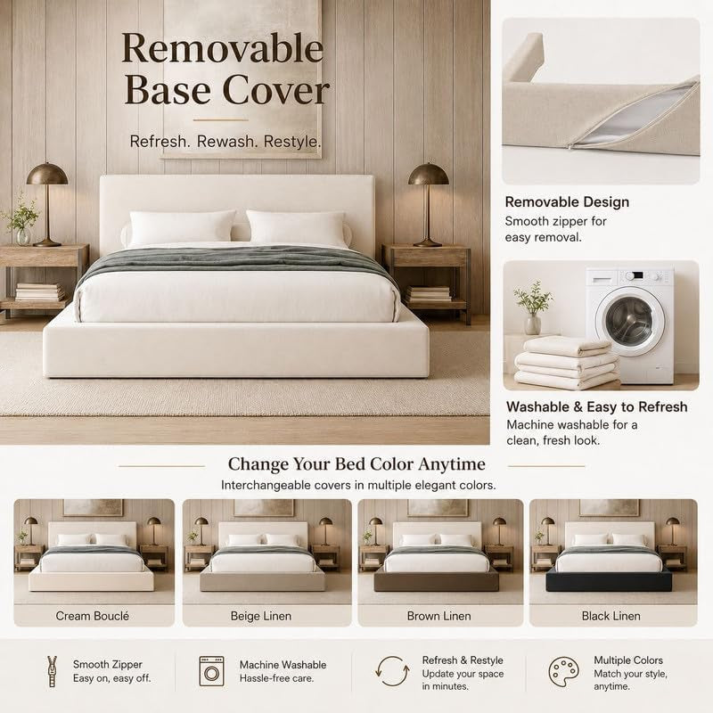 square-bed-washable-zip-cover-upholstered-linen-soft-foam-modular-minimalist-modern-sold-separately-cream-boucle-queen-base