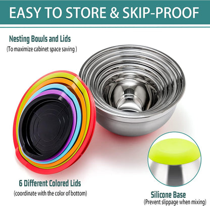 Stainless Steel Mixing Bowls with Lids, Set of 6, Multicolor2
