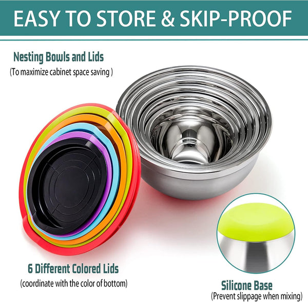 Stainless Steel Mixing Bowls with Lids, Set of 6, Multicolor2