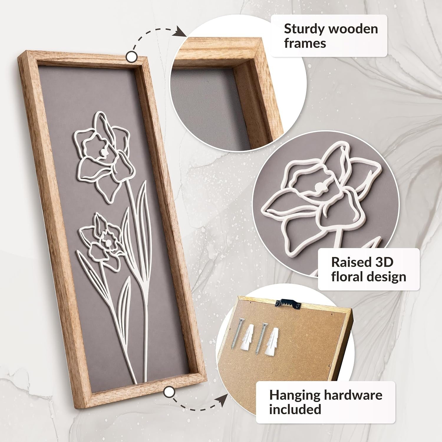 3d-framed-wall-art-set-of-4-floral-boho-wall-decor-7-x-16-lightweight-wooden-ready-to-hang-wall-decor-for-living-room-bathroom-bedroom-or-office-botanical-farmhouse