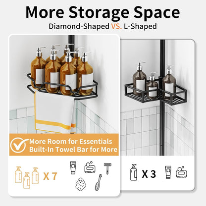 Corner Shower Caddy Tension Pole, Large Capacity Organizer, Black2
