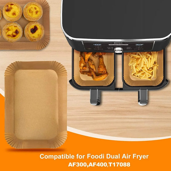 100 Pcs Air Fryer Liners Disposable, Non-Stick Parchment Paper for Ninja DZ201, DZ401, DZ550 & Compatible with Cosori, Chefman, Dual Air Fryers3