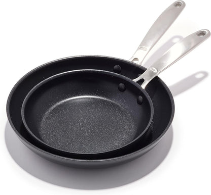 OXO Enhanced 8" and 10" Frying Pan Skillet Set, Healthy Ceramic Nonstick, Pfas-Free, Stainless Steel Handle, Dishwasher Safe, Oven Safe, Black1