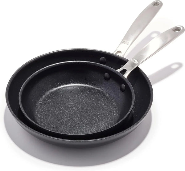 OXO Enhanced 8" and 10" Frying Pan Skillet Set, Healthy Ceramic Nonstick, Pfas-Free, Stainless Steel Handle, Dishwasher Safe, Oven Safe, Black1