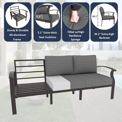 Aluminum Patio Furniture Set with 2 Swivel Chairs 9-Seat Metal Outdoor Furniture Patio Sectional Sofas Patio Conversation Set W/2 Ottomans for Patio, Backyard, Poolside-Grey3