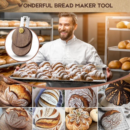 Upgraded UFO Bread Lame Dough Scoring Tool,Magnetic Sourdough Scoring Tool,Black Walnut Bread Lame Cutter Scoring Knife for Bread Baking Includes 5 Replaceable Razor Blades for Bread Baking8