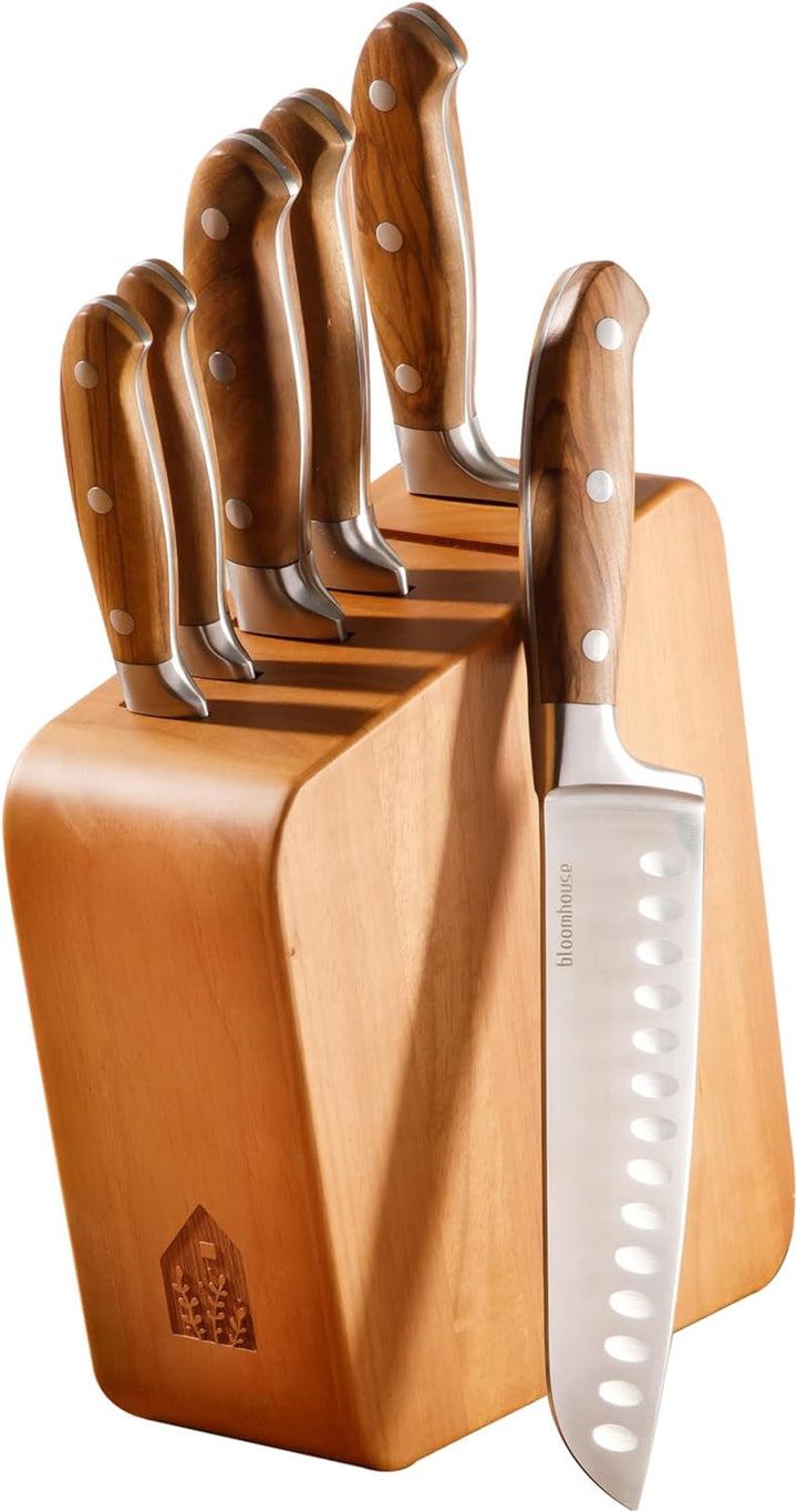 Bloomhouse Kitchen Knife Block Set - 7 Piece Italian Olive Wood German Forged Stainless Steel Knives - Two Time Oprah'S Favorite Things Winner Brand