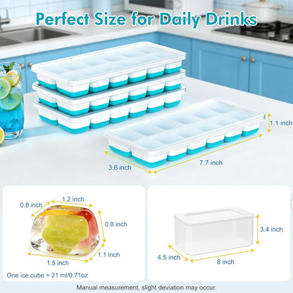 Ice Cube Tray with Lid & Bin - 4 Pack 48 Cubes Stackable Silicone Trays for Freezer with Storage Container, Leak-Proof Lids, Bpa-Free, Easy Release for Kitchen, RV, Party, Cocktail & Coffee6