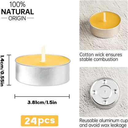 Beewax Tealight Candles 24 Pack, 4 Hour Clean Burn for Home Decor2