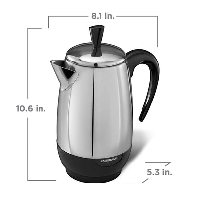 Electric Coffee Percolator, Stainless Steel Basket, Automatic Keep Warm, No-Drip Spout, 8 Cup8