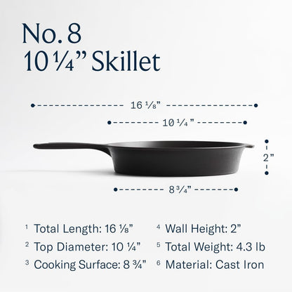 Field Cast Iron Starter Set -10.25 Inch Cast Iron Skillet with Cleaning Kit: Natural Fiber Brush, Chain Mail Scrubber & Organic Seasoning Oil – Lightweight, Preseasoned, Made in USA, Vintage Design3