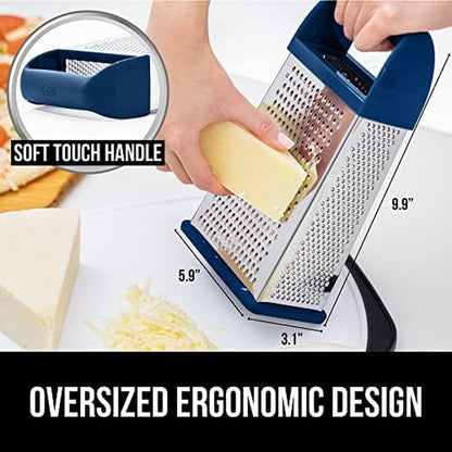 Gorilla Grip Box Grater and Vegetable Peeler, Box Grater Has Built in Container, Peeler Is Dishwasher Safe, Both in Blue Color, 2 Item Bundle3