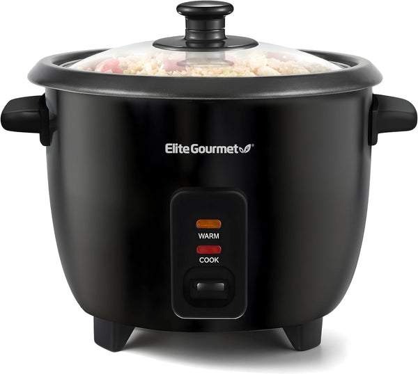 Rice Cooker & Steamer, Non-Stick Pot, Black, 6 Cups Cooked | Includes Steam Tray - Keep Warm - 3 Cups Uncooked - Also Makes Soups, Stews, Grains and Cereals1