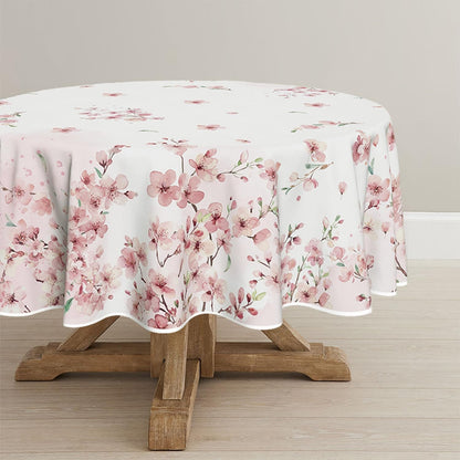 Spring Tablecloth 90 X 90 Inch round Pink Cherry Blossoms1