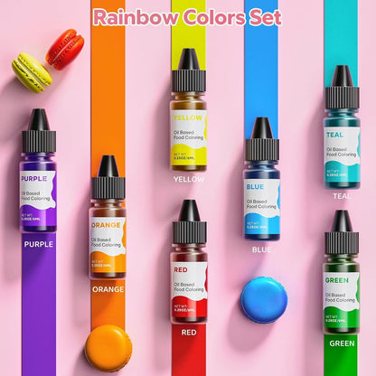 Oil Based Food Coloring for Chocolate Rainbow Oil Edible Food Dye Set for Halloween Baking Royal Icing Cookie Supplies Gluten Free 7X6Ml Food Grade Food Color Kit, 0.25 Fl. Oz/Bottles3