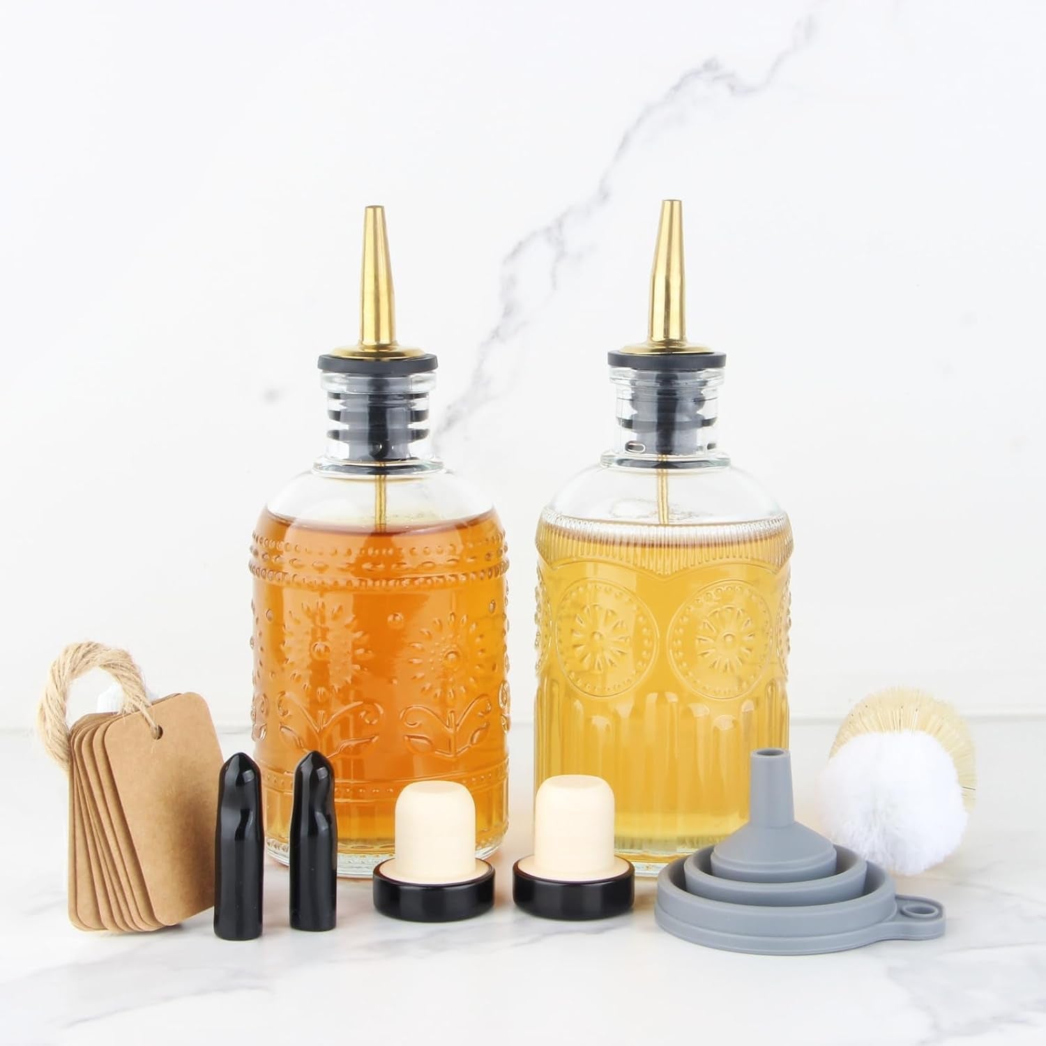 simple-syrup-bottles-set-of-2-glass-coffee-syrup-dispenser-bottles-7-oz-with-metal-pour-spout-labels-and-stopper-glass-syrup-dispenser-for-maple-honey-syrup-oil-and-sauces-lc002
