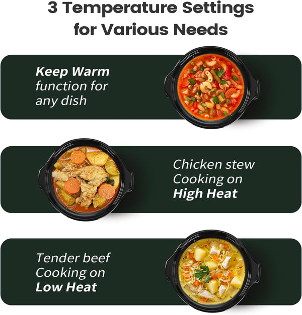 Small Slow Cooker, 2-Quart, Free Liners Included for Easy Clean-Up, Upgraded Ceramic Pot, Adjustable Temp, Nutrient Loss Reduction, Stainless Steel, Black, Round…4
