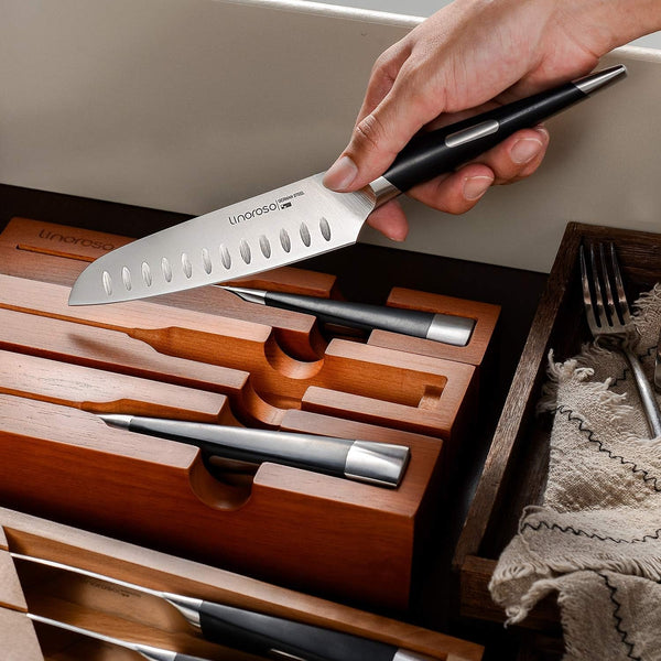 Santoku Knife - Ultra Sharp German High-Carbon Stainless Steel, 6 Inch - Mako Series with Exquisite In-Drawer Knife Block4