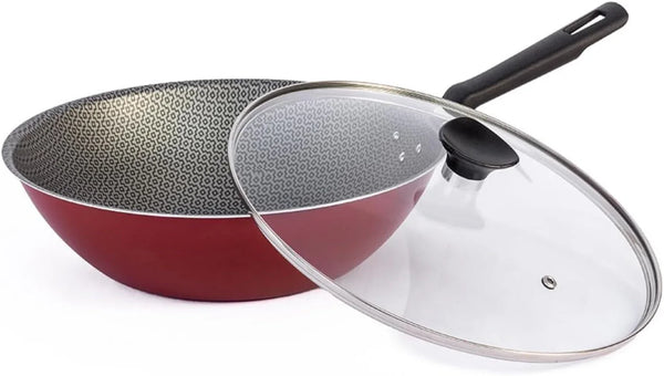 Generic Nonstick Wok Pan with Lid, 11 Inch, Starflon Max, PFOA Free, Tempered Glass, Heat Resistant Handle, Dishwasher Safe, Gas Stove1