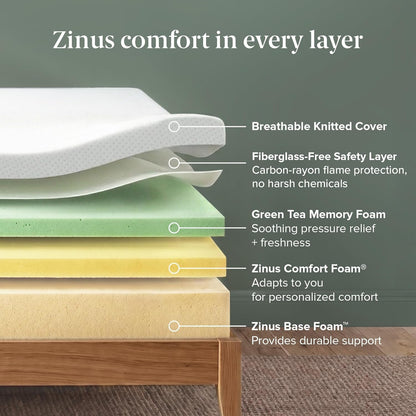 Memory Foam 12 Inch Green Tea Mattress, King, White5