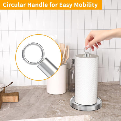 Paper Towel Holder Countertop, Stainless Steel, Weighted Non-Slip Base, Fits Standard and Jumbo Rolls, Freestanding Paper Towel Stand for Kitchen Bathroom Decor, Silver2