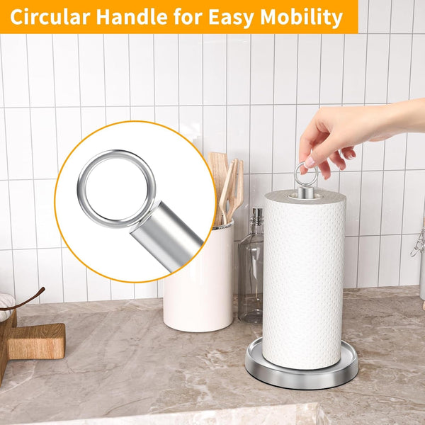 Paper Towel Holder Countertop, Stainless Steel, Weighted Non-Slip Base, Fits Standard and Jumbo Rolls, Freestanding Paper Towel Stand for Kitchen Bathroom Decor, Silver2