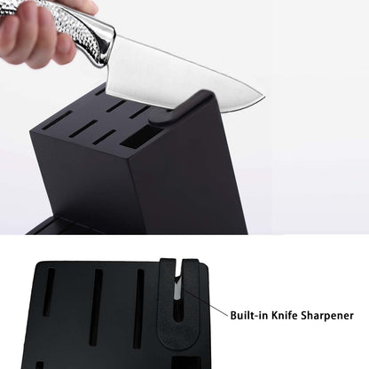 14 Piece Knife Block Set with Built-In Sharpener,Scissors | High Carbon Stainless Stee Kitchen Knife Set, Hammered Pattern Hollowed Handle Design4