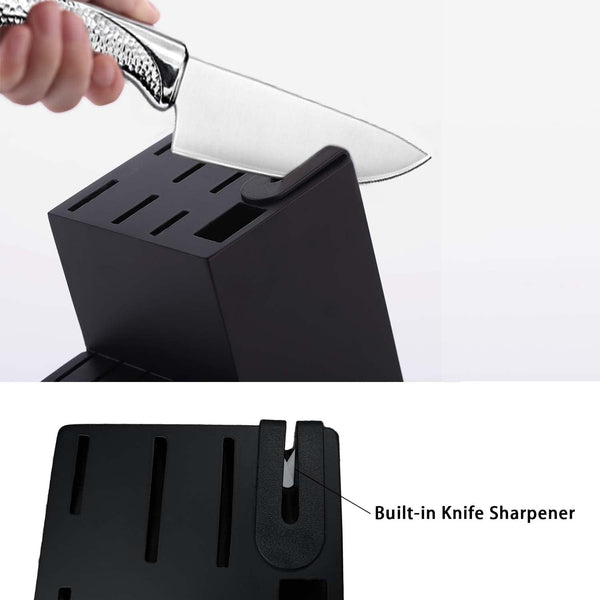 14 Piece Knife Block Set with Built-In Sharpener,Scissors | High Carbon Stainless Stee Kitchen Knife Set, Hammered Pattern Hollowed Handle Design4