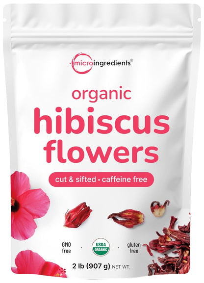 Organic Hibiscus Flowers, 2Lbs (450+Cups) | Flor De Jamaica, Loose Leaf Tea for Hibiscus Tea Bags | Cut & Sifted Dried Leaves | Caffeine Free, Non-Gmo, No Sugar1