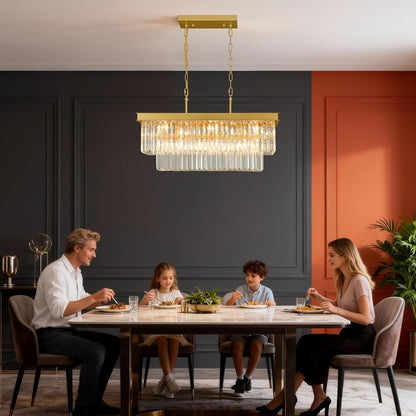 Gold Crystal Chandeliers for Dining Room，9-Lights L28 Inch4