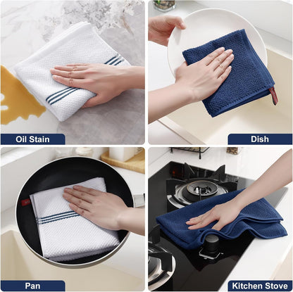 Dual Design Kitchen Towels and Dishcloths Set, 8 Pack, Navy Blue5
