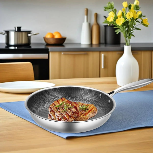 Stainless Steel Honeycomb Wok Pan 17.40 X 10.23 X 1.96 in Stir-Fry Skillet for Gas Stoves Induction Cookers Frying Steaming and Everyday Kitchen Cooking6