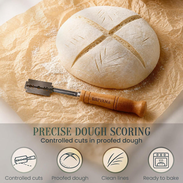Bread Lame Sourdough Scoring Tool, Bread Scoring Tool with Beech Wood Handle, Protective Cover & 5 Replacement Blades, Dough Scoring Tool for Sourdough Bread3